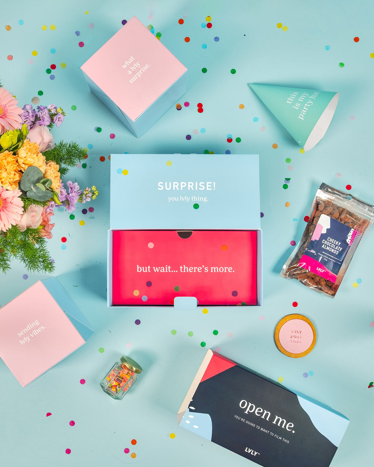 B’Day Vibes Explosion Box + Flowers