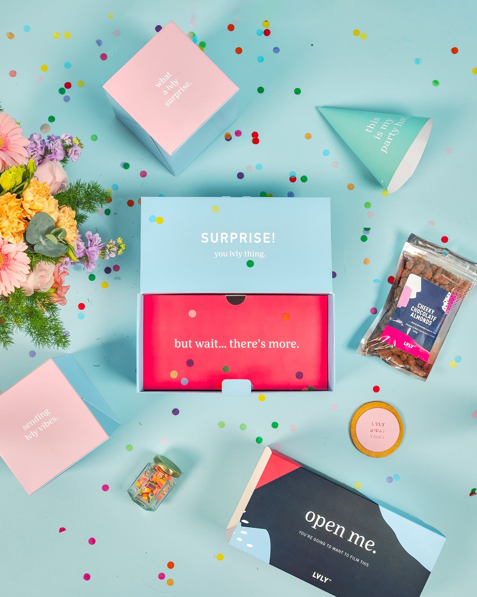 B’Day Vibes Explosion Box + Flowers