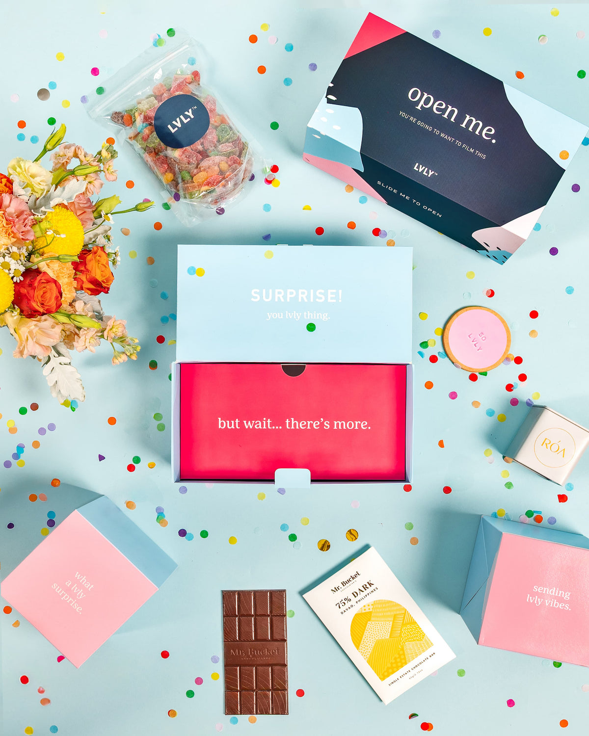 Sweet Delight Explosion Box + Flowers